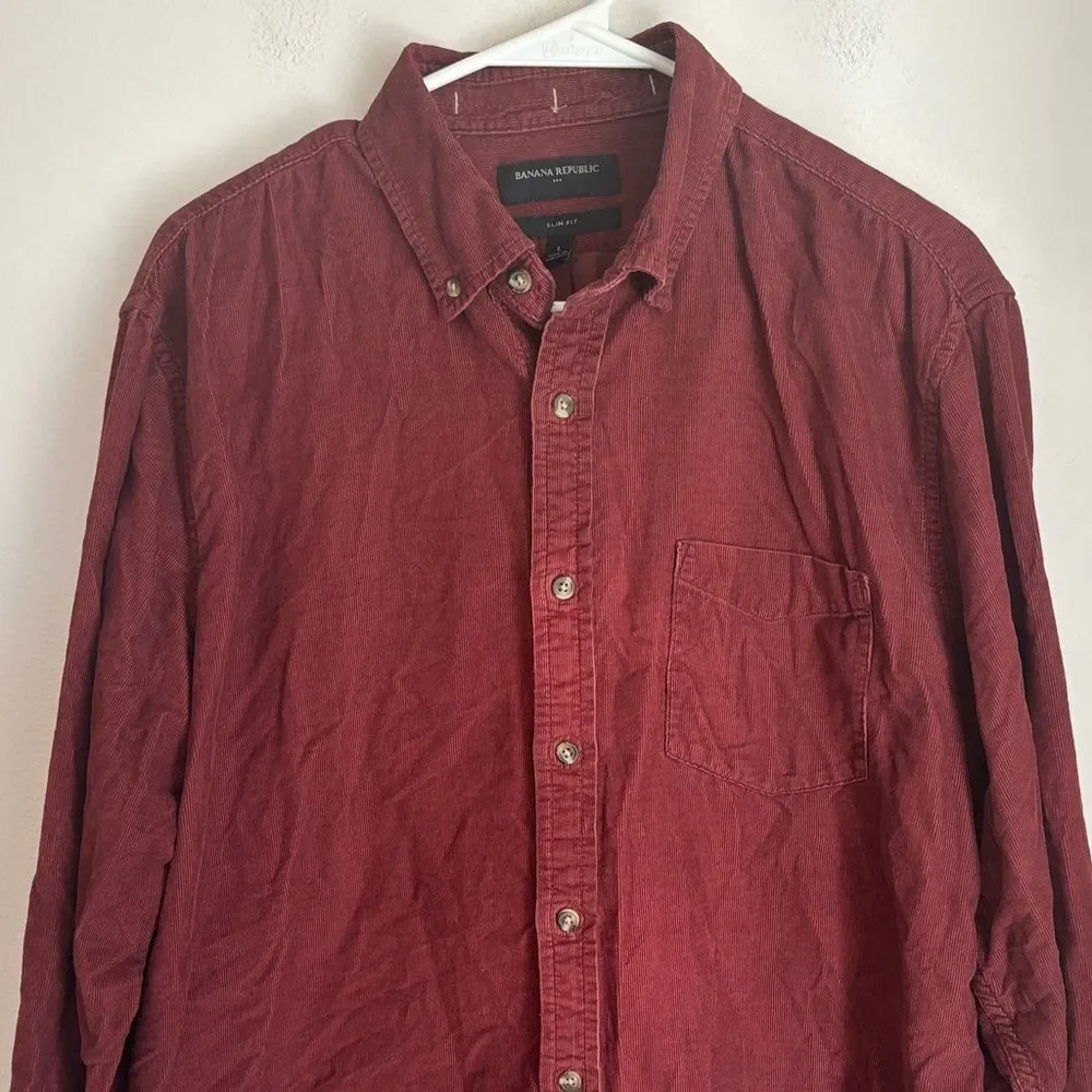 Banana Republic Men's corduroy Button-Down Shirt Deep Wine red long sleeve large